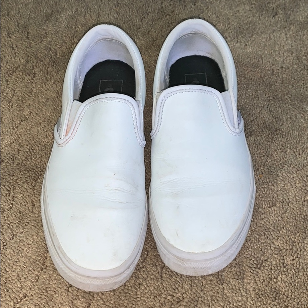 White Leather Slip On Vans
